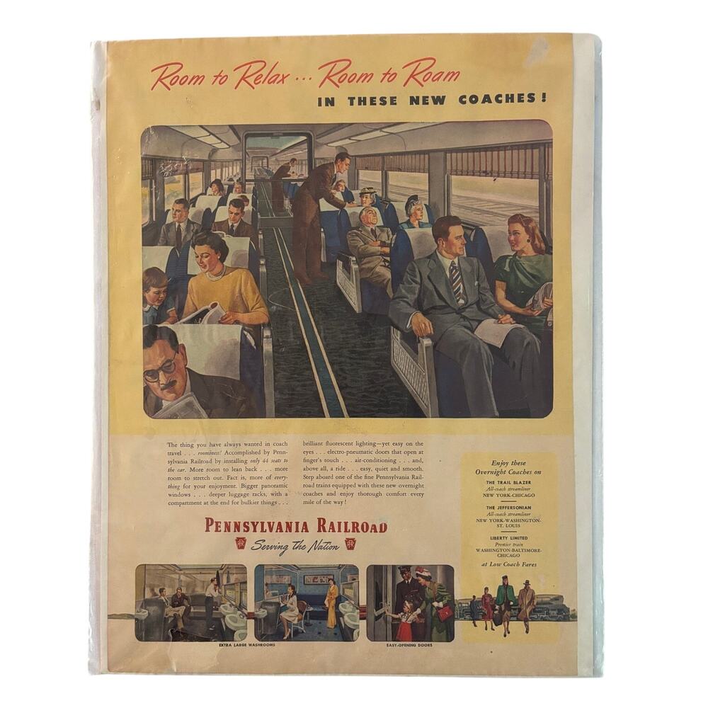 1947 Original Vintage Magazine Ad | Pennsylvania Railroad “New Coaches”